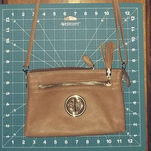 JCH small tan vegan leather crossbody bag